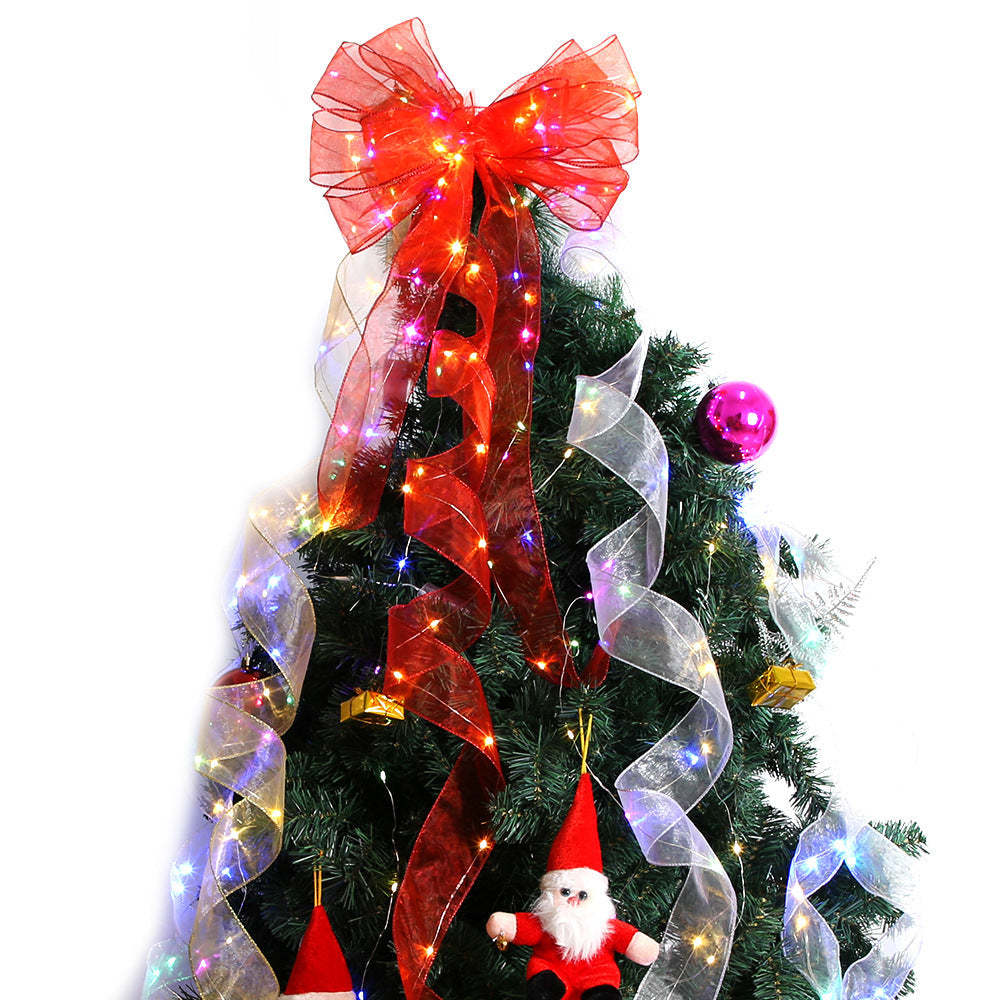 Christmas Ribbon Lights Copper Wire Ribbon Bows Lights for Holiday Party Decoration - soufeeluk