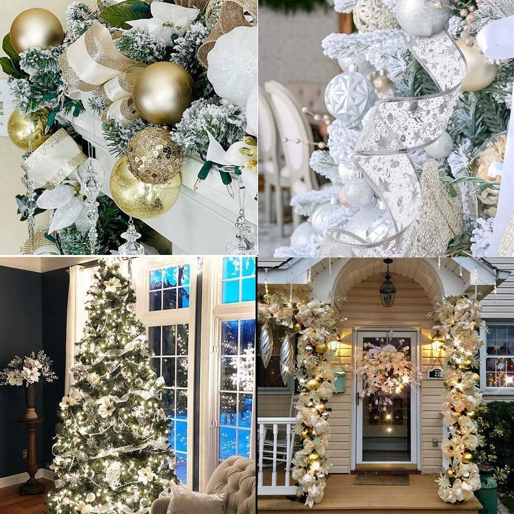Christmas Fairy Lights Xmas Tree Ribbon Lights Copper Wire Ribbon Bows Lights for Holiday Party Decoration - soufeeluk