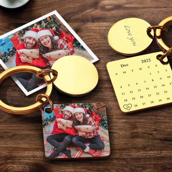 Custom Photo Keychain Engraved Calendar Keychain Gifts Black - soufeeluk