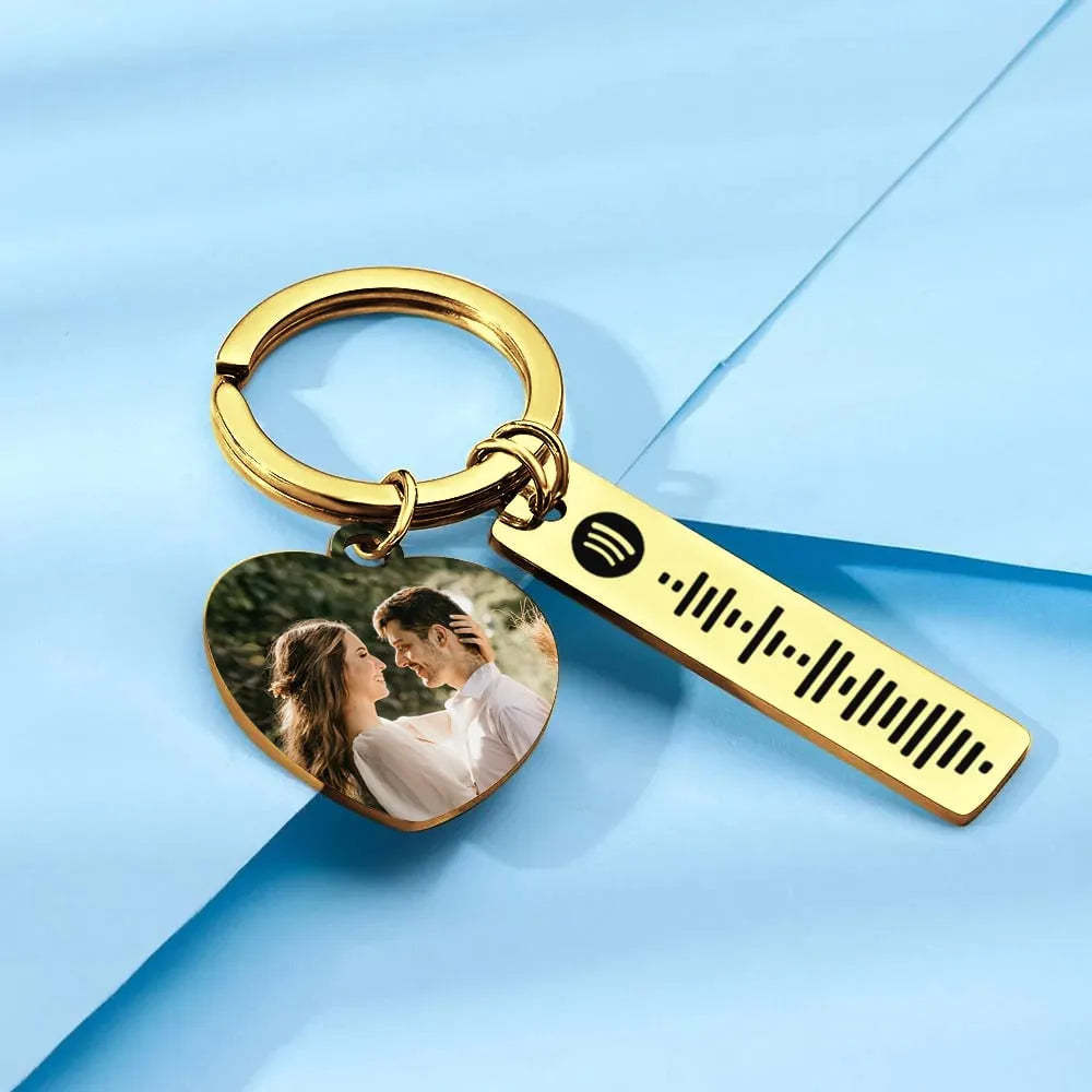 Personalized Spotify Keychain Custom Picture & Music Song Code Heart Couples Photo Keyring Gifts for Boyfriend - soufeeluk