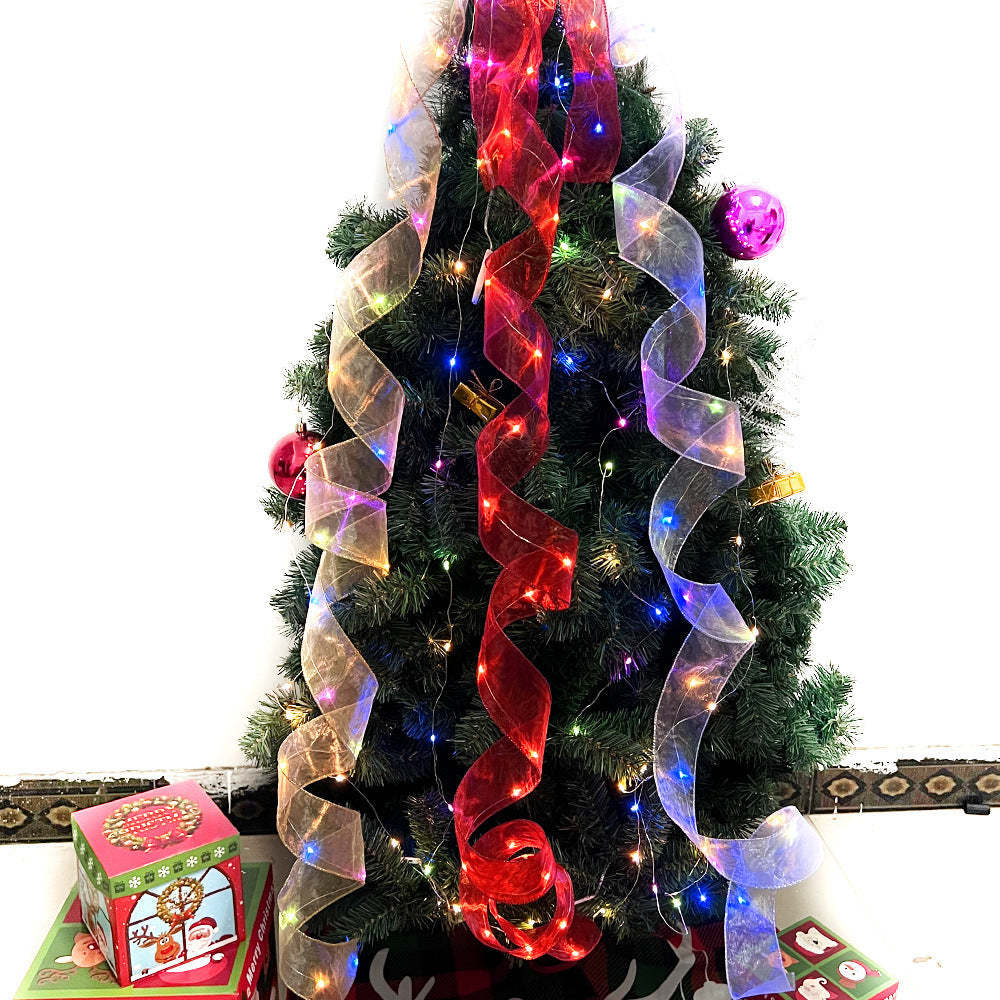 Christmas Ribbon Lights Copper Wire Ribbon Bows Lights for Holiday Party Decoration - soufeeluk