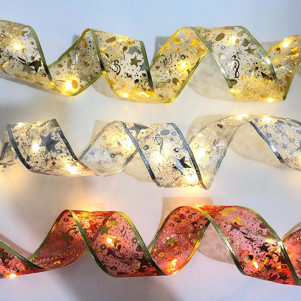Christmas Fairy Lights Xmas Tree Ribbon Lights Copper Wire Ribbon Bows Lights for Holiday Party Decoration - soufeeluk