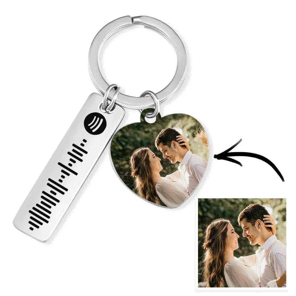 Customized Scannable Spotify Code Plaque Keychain Music and Photo, Song Keychain,Engraved Keychain Anniversary Gifts For Lovers