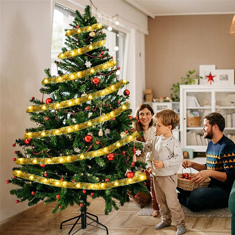 Christmas Fairy Lights Xmas Tree Ribbon Lights Copper Wire Ribbon Bows Lights for Holiday Party Decoration - soufeeluk