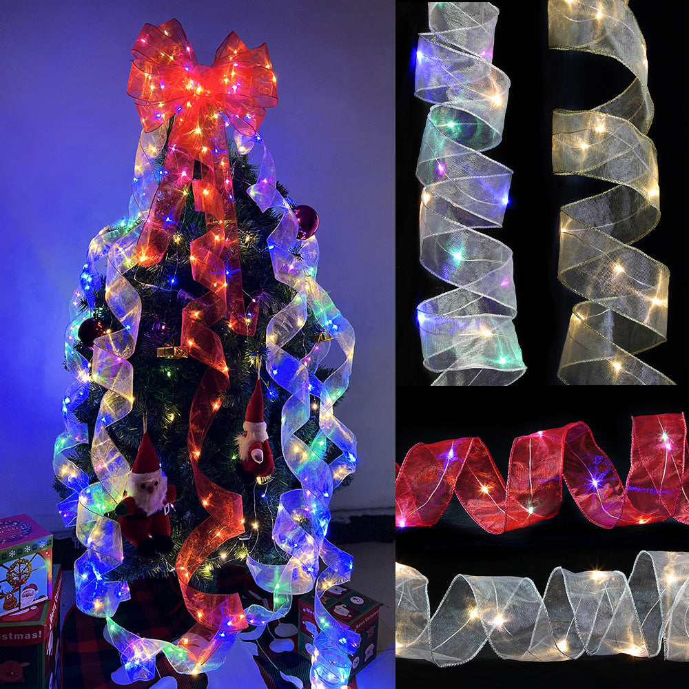 Christmas Ribbon Lights Copper Wire Ribbon Bows Lights for Holiday Party Decoration - soufeeluk