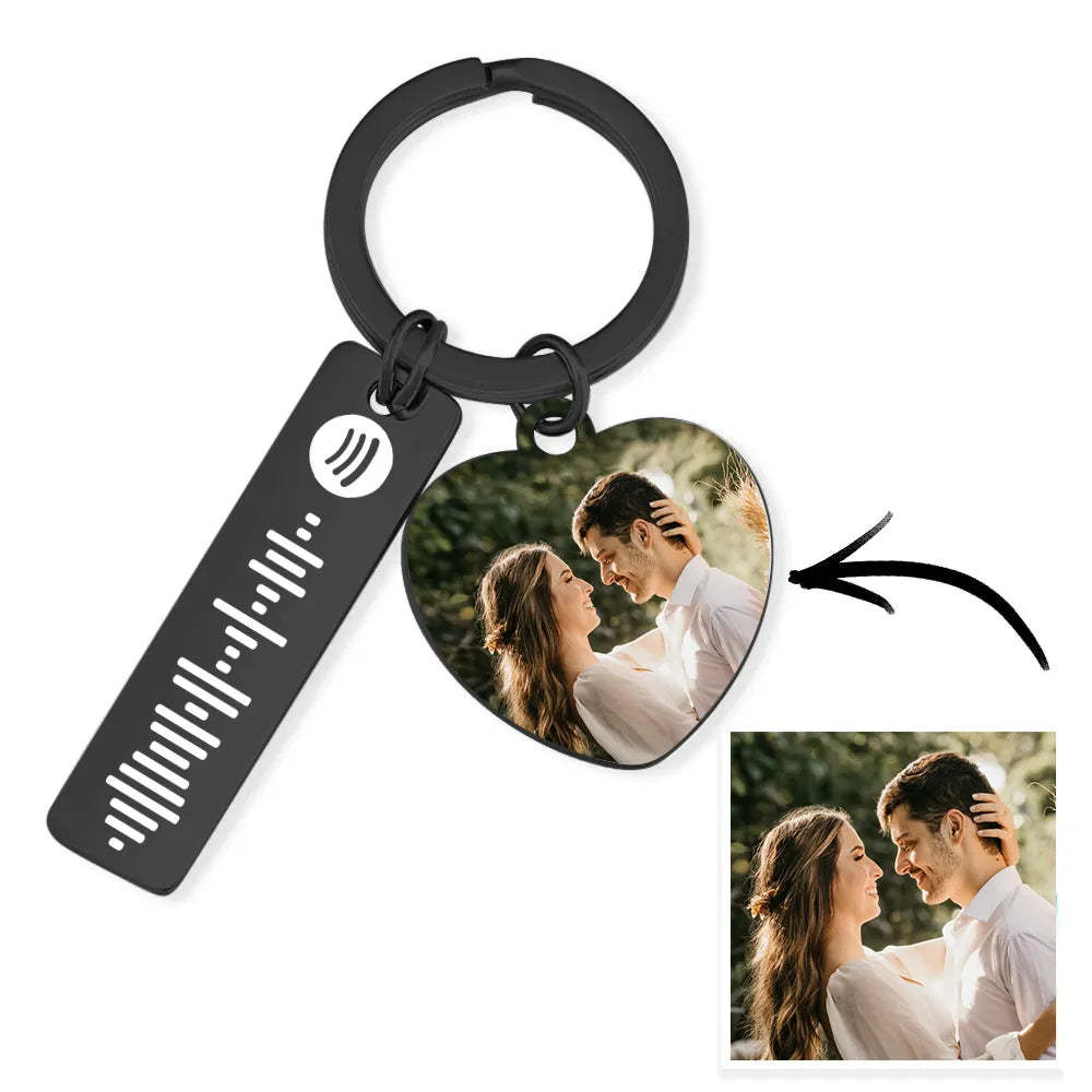 Personalized Spotify Keychain Custom Picture & Music Song Code Heart Couples Photo Keyring Gifts for Boyfriend - soufeeluk