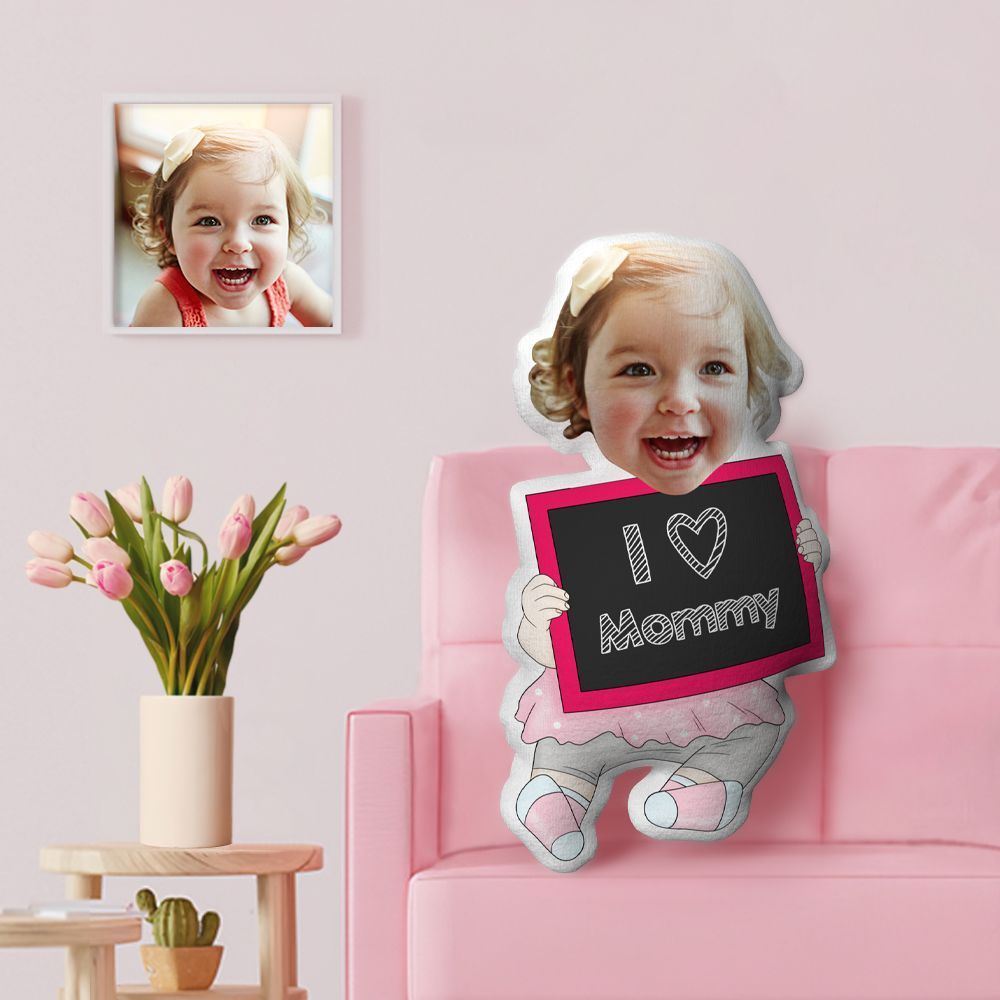 Custom Mothers Day Gifts Personalised Face Minime Throw Pillow I Love Mummy Gifts Little Girl - soufeeluk