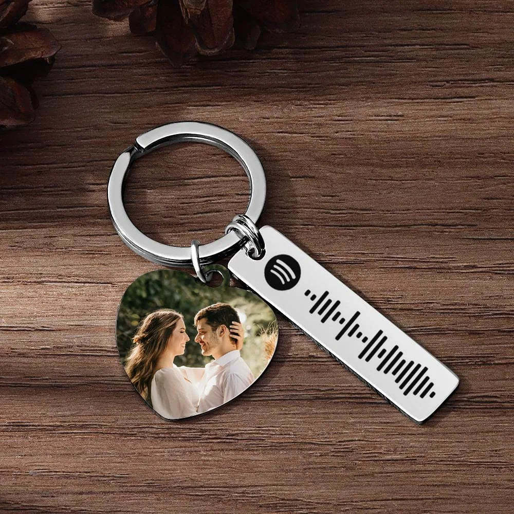 Personalized Spotify Keychain Custom Picture & Music Song Code Heart Couples Photo Keyring Gifts for Boyfriend - soufeeluk