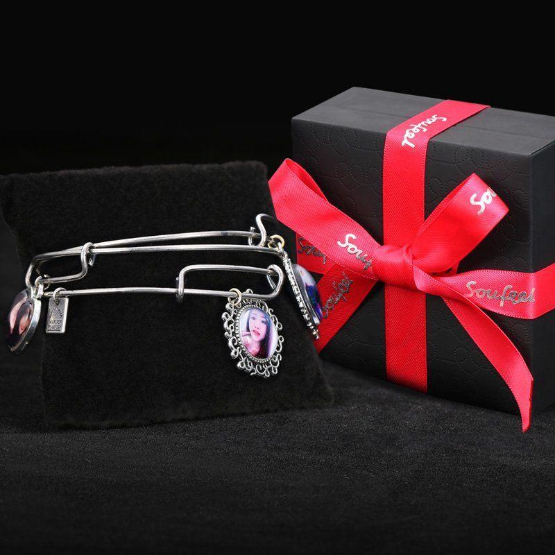 Engraved Complete Heart Photo Charm Bangle Special Alloy