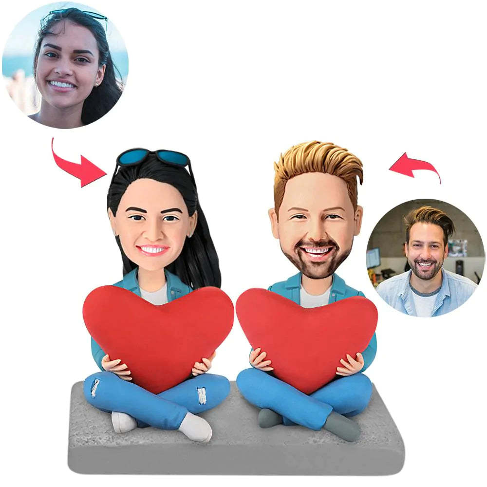 Anniversary Gift Heart Couple Custom Bobblehead With Engraved Text - soufeeluk