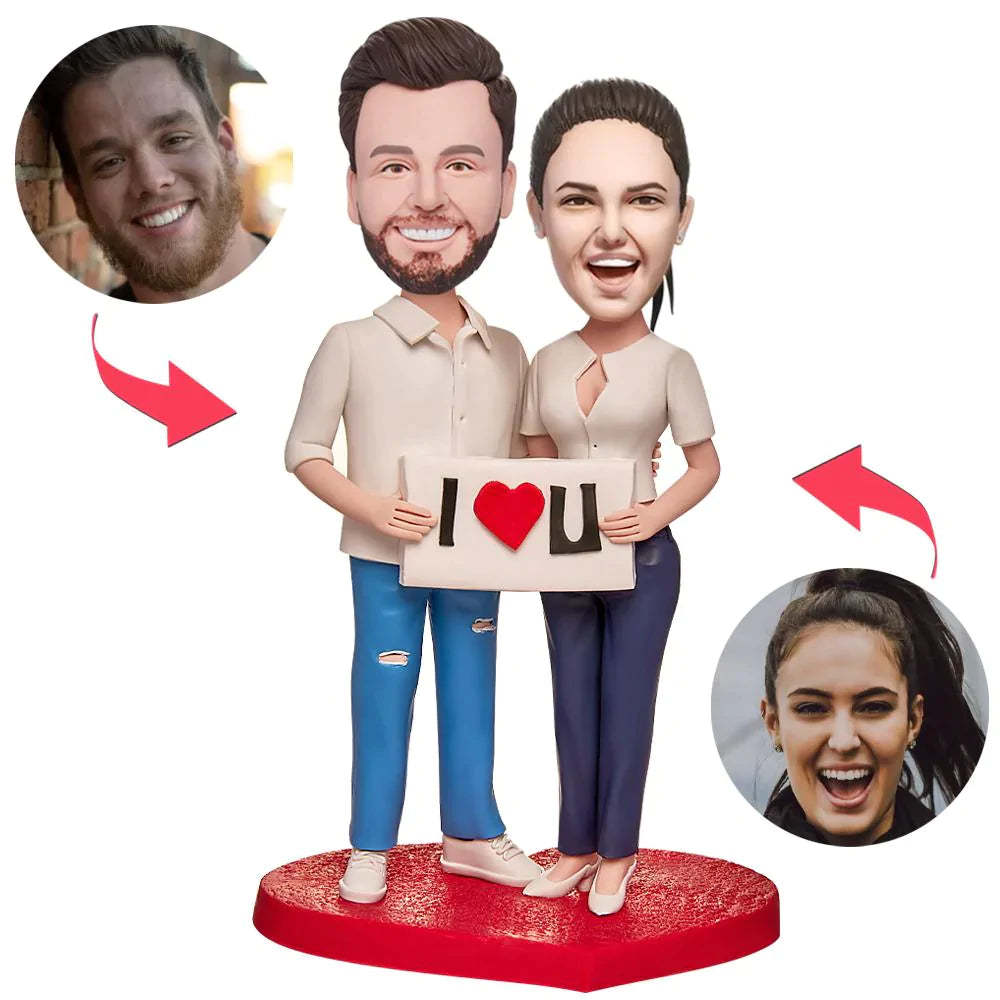 The Couple with The I LOVE U Sign Custom Bobblehead Gift for Lover - soufeeluk