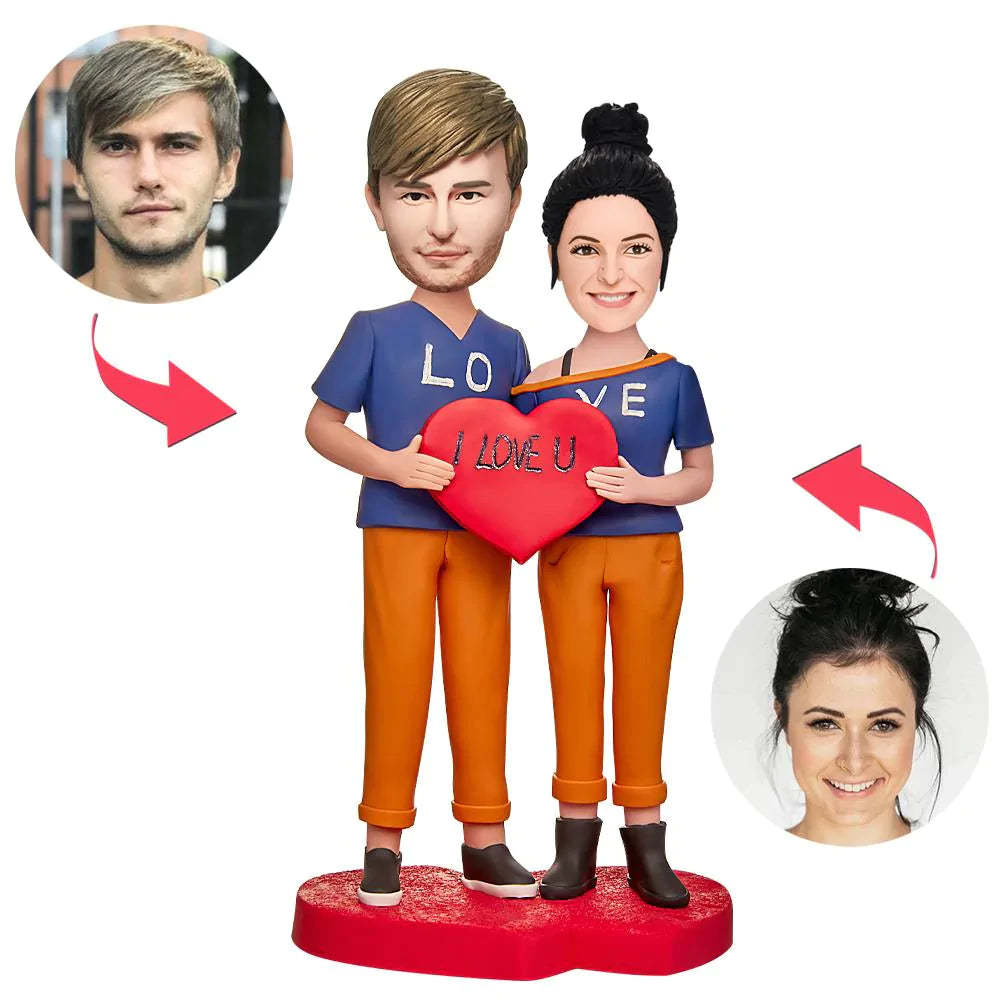The Couple with The I LOVE U Sign Custom Bobblehead Gift for Lover - soufeeluk