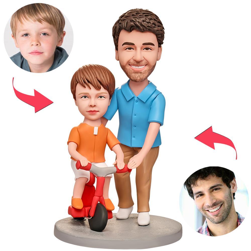 Dad Teaching Son Cycling Custom Bobblehead With Engraved Text - soufeeluk