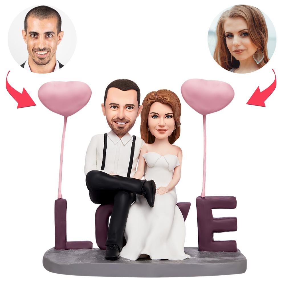 Valentines Gift Lover Sitting in LOVE Custom Bobblehead with Engraved Text - soufeeluk