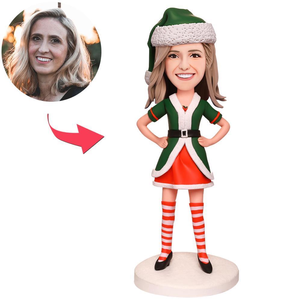 Green Christmas Costumes Custom Bobblehead Women With Engraved Text