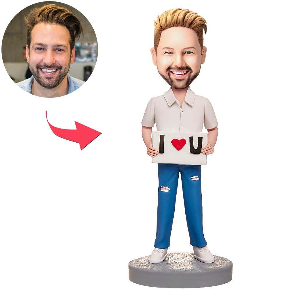 Male I LOVE U Custom Bobblehead With Engraved Text