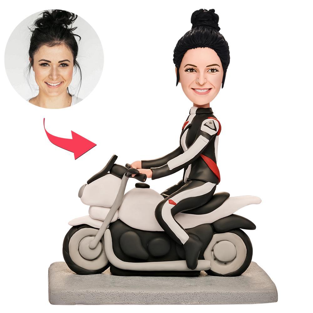 Female Motorcyclist Custom Bobblehead With Engraved Text - soufeeluk