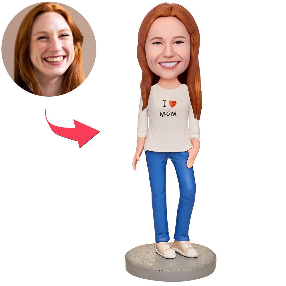 Mother's Day Gift I Love My Mom Custom Bobblehead with Engraved Text - soufeeluk