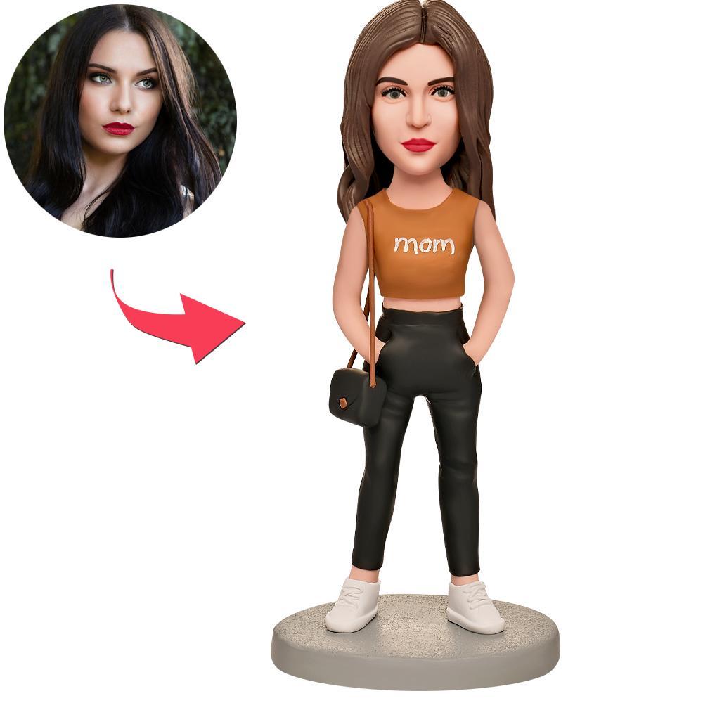Mother's Day Gift Mom with Black Bag Custom Bobblehead with Engraved Text - soufeeluk