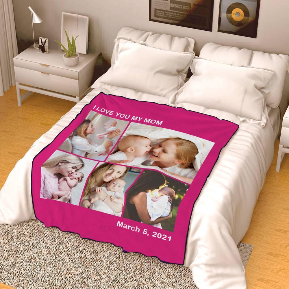 Custom Engraved Photo Blanket I Love MY Mom Gifts