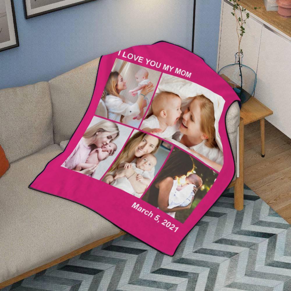 Custom Engraved Photo Blanket I Love MY Mom Gifts