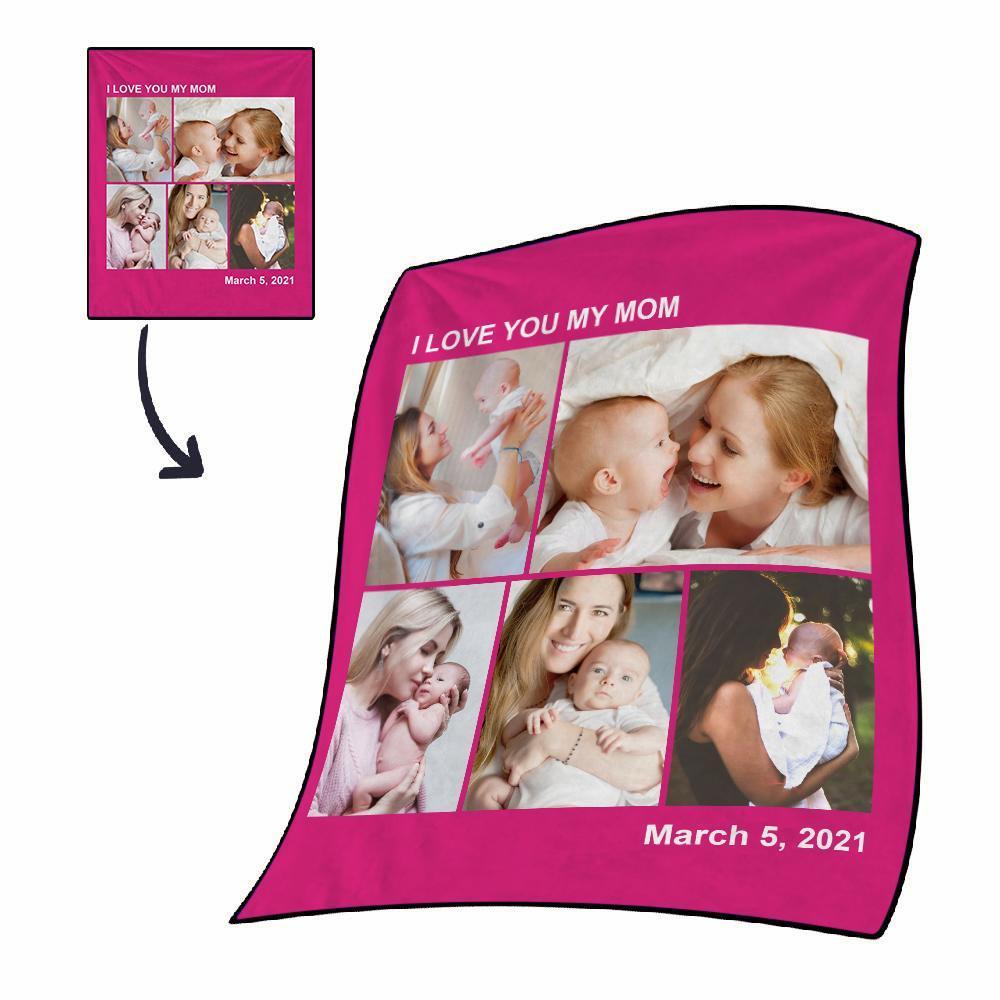 Custom Engraved Photo Blanket I Love MY Mom Gifts