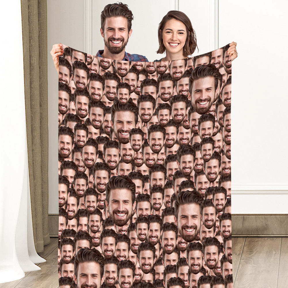 Custom Face Mash Blankets Personalized Couple Fleece Blanket - soufeeluk