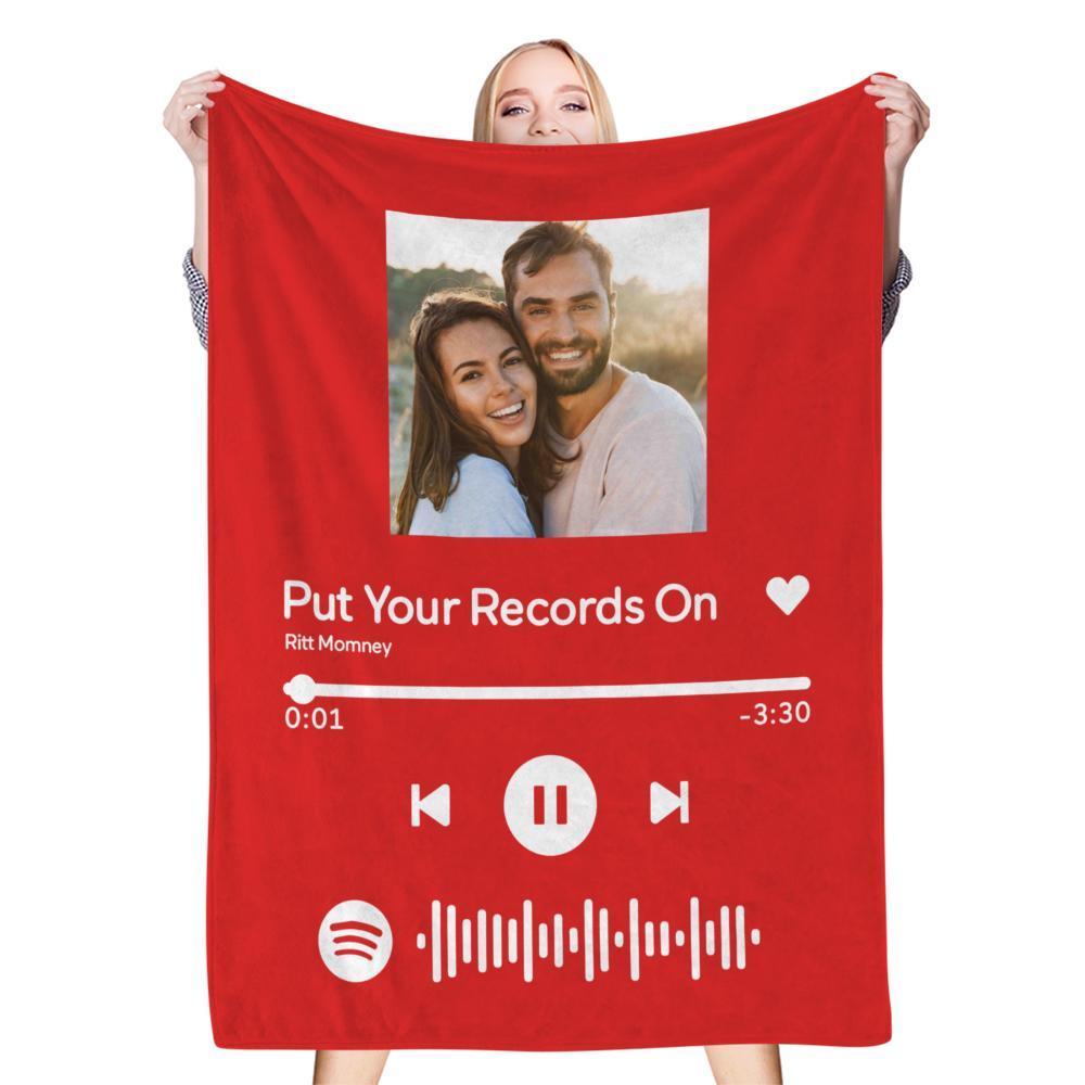 Scannable Spotify Code Photo Engraved Black Blanket Warm Thicken Blanket Optional Thickness Cozy Winter Warm Gifts for Mom