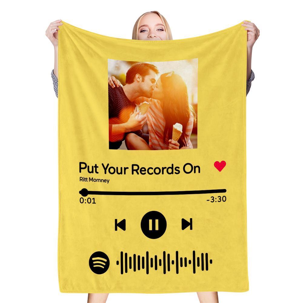 Scannable Spotify Code Photo Engraved Yellow Blanket Gifts for Couple