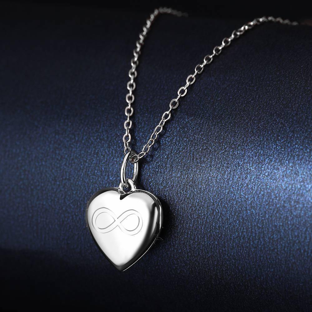 Inifinity Heart Engraved Photo Necklace Silver - soufeelus