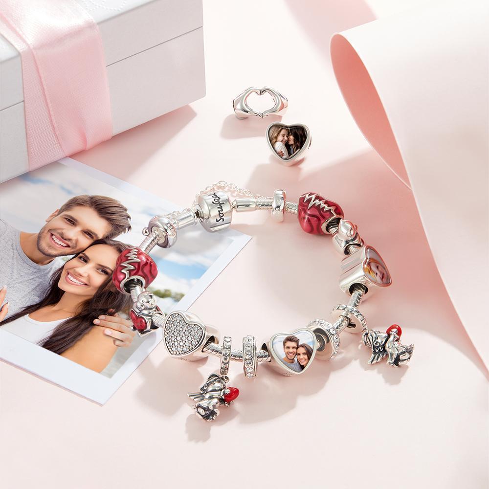 Heart Engraved Photo Charm Silver
