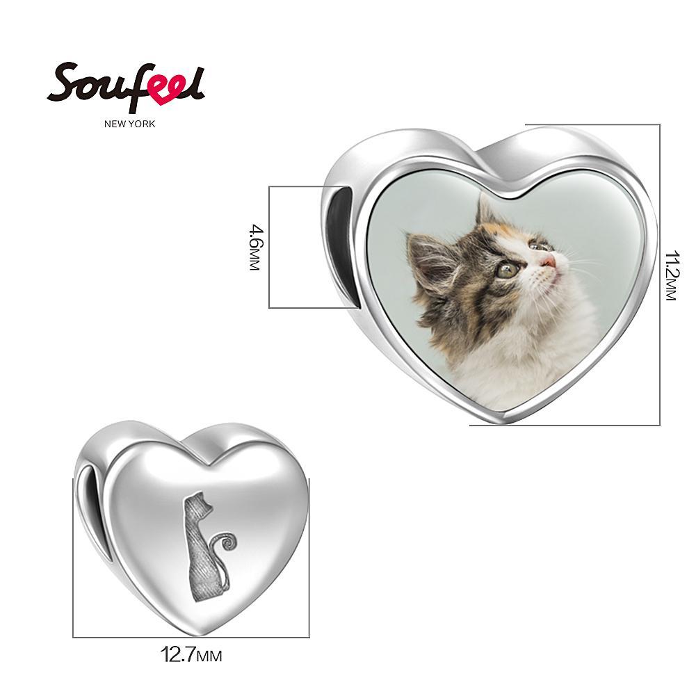 Pet Cat Heart Photo Charm Silver