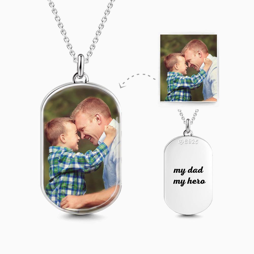Engraved Oval Photo Necklace Silver - soufeelus