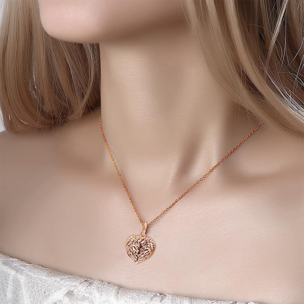 Photo Locket Necklace with Engraving Heart Angel Wings Mother's Christmas Gifts Rose Gold Plated