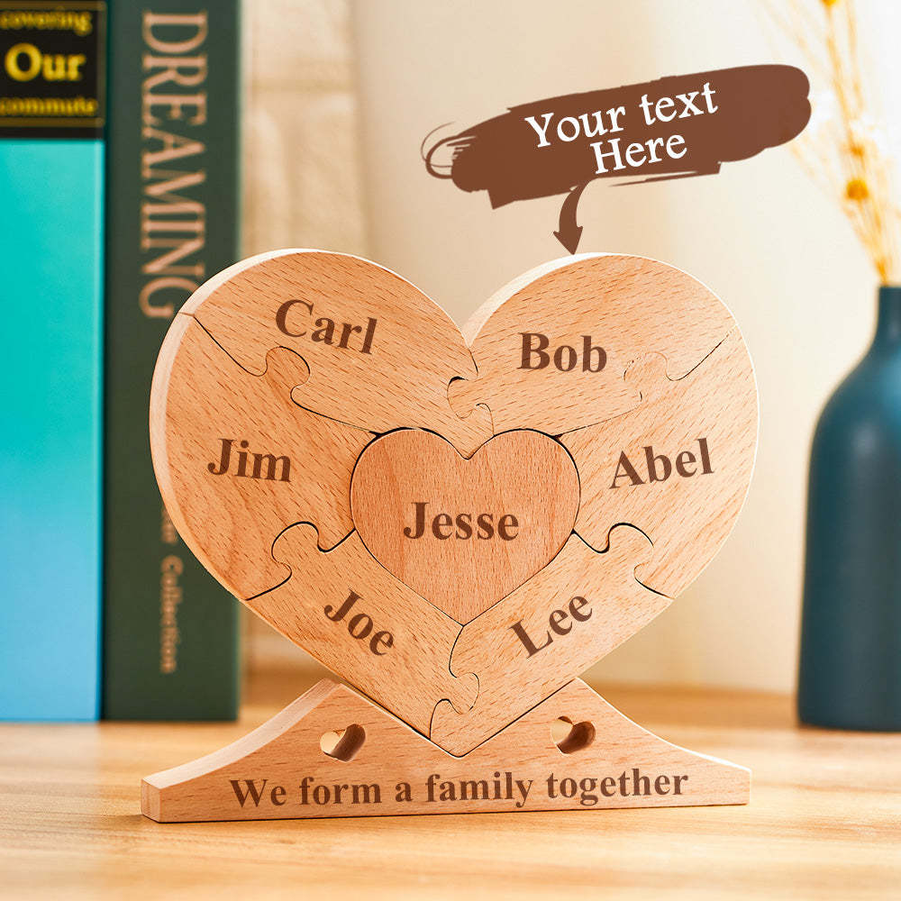 Custom Engraved Wooden Name Heart Puzzle Decor Family Name Heart Puzzle Home Decoration - soufeeluk