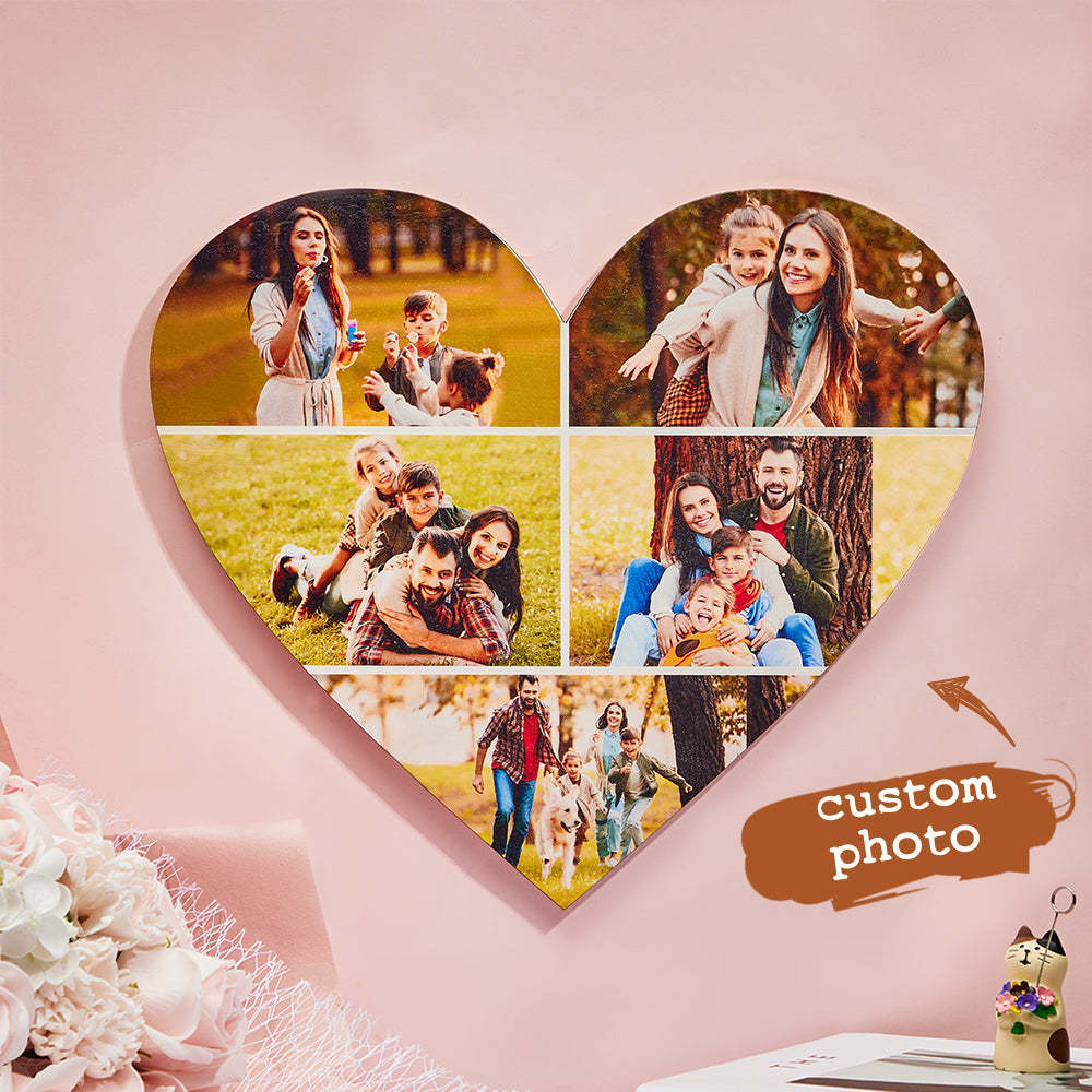 Custom Heart Shaped Photo Collage Personalised Wall Decoration Valentines Day Gifts - soufeeluk