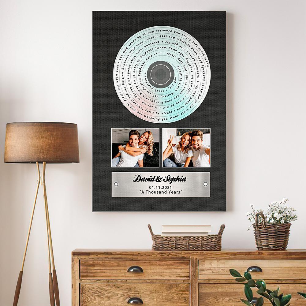 Custom Song Lyrics, Upload Photo, 2 Pictures, Personalised Text Vinyl Record Canvas