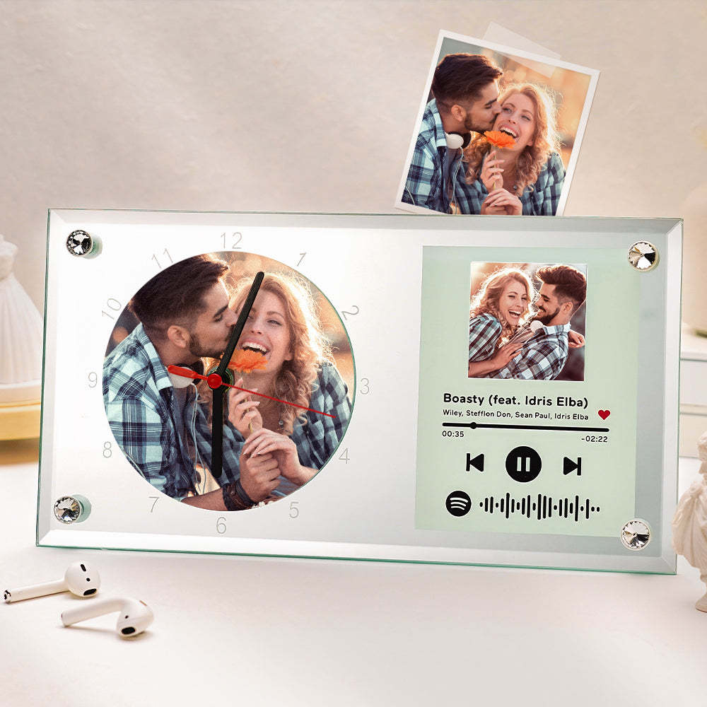 Custom Spotify Code Photo Clock Decorative Plaque Creative Gift for Lover - soufeeluk