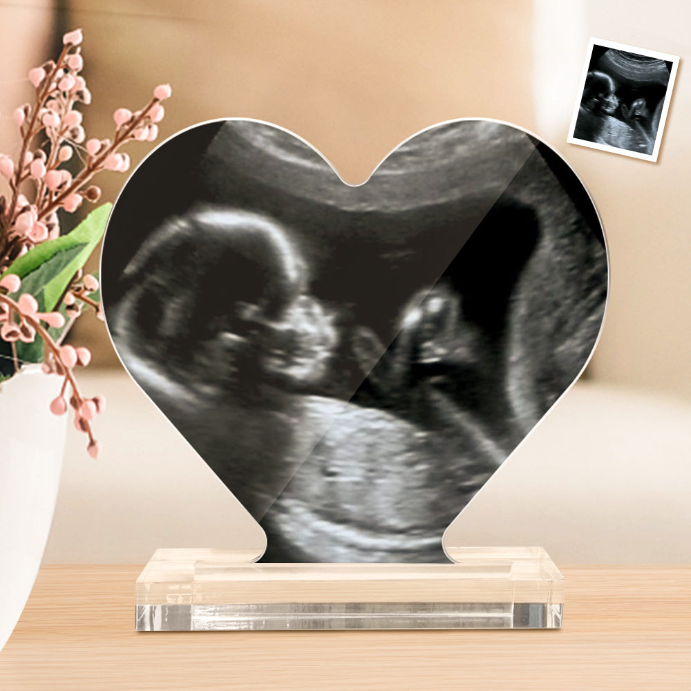 Custom Ultrasound Photo Heart Shaped Acrylic Plaque Gift for Expectant Mother - soufeeluk