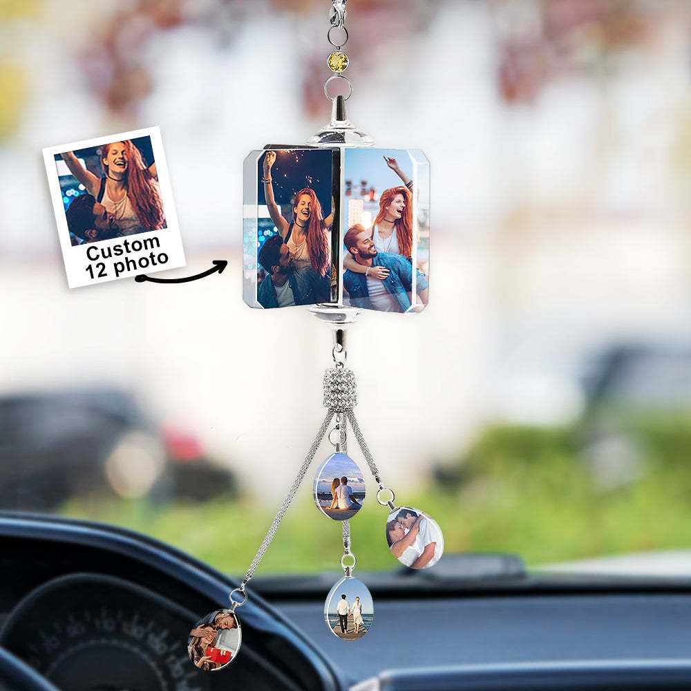 Custom Photo Car Crystal Rearview Mirror Hanging Decorations Accessories Gifts for Family - soufeeluk