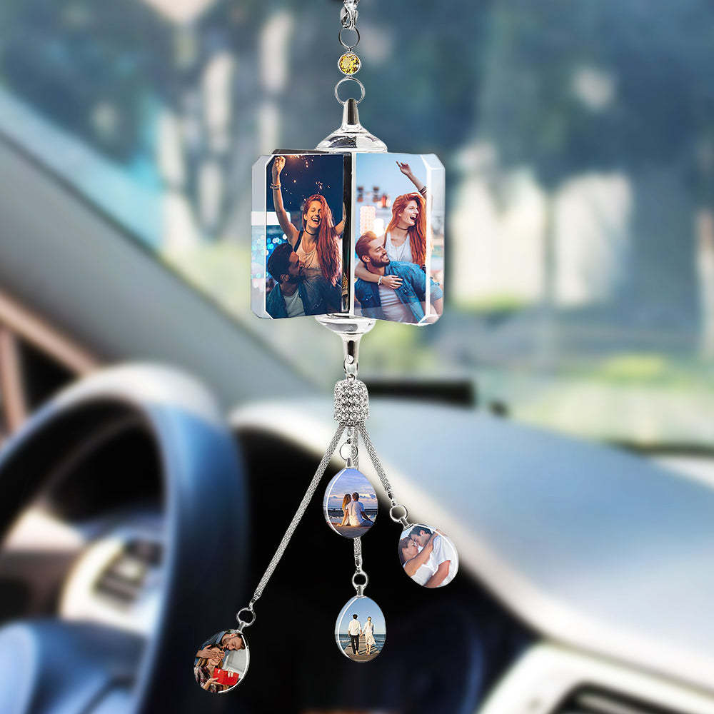 Custom Photo Car Crystal Rearview Mirror Hanging Decorations Accessories Gifts for Family - soufeeluk