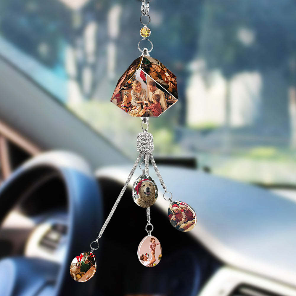 Custom Photo Car Hanging Ornaments Rearview Mirror Pendant Accessories Gifts for Friends Family Drivers - soufeeluk