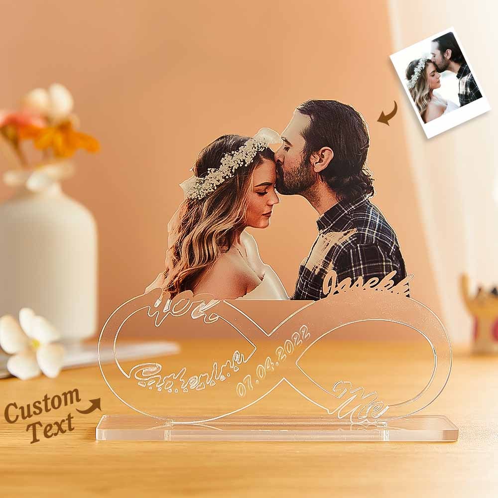 Custom Photo Engraved Acrylic Plaque Personalised Infinity Name Desktop Plaque Anniversary Gift - soufeeluk