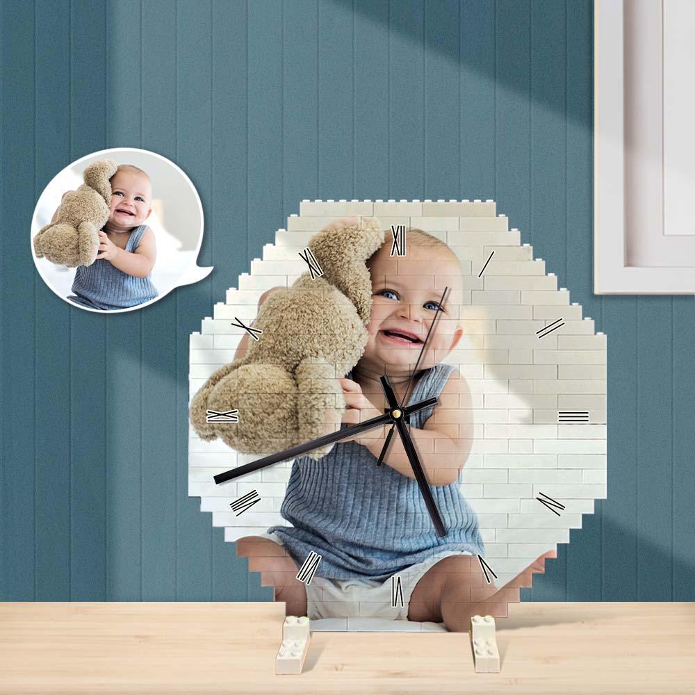 Custom Building Block Wall Clock Personality Puzzle Custom Photo Pointer Brick Clock Gift For Kids - soufeeluk