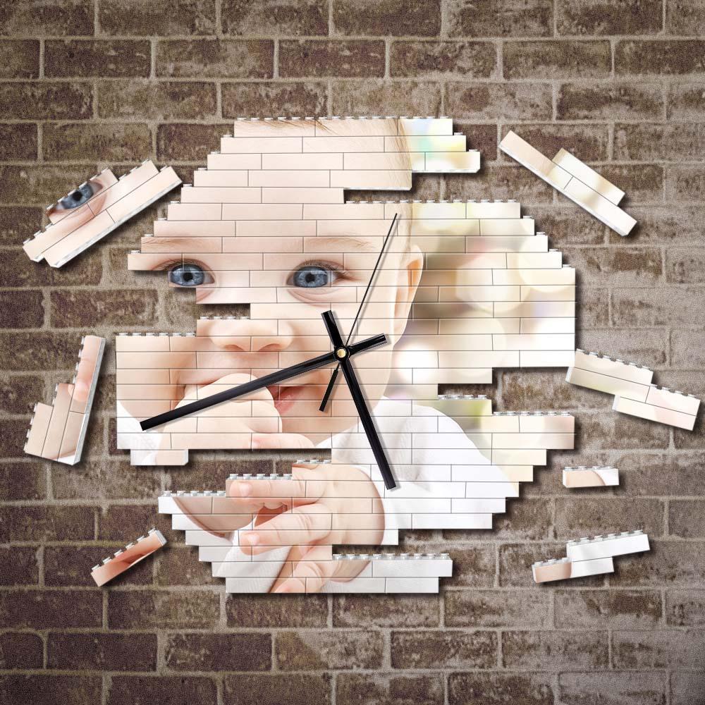 Custom Building Blocks Wall Clock Personalised Puzzle Custom Photo Brick Clock Gift For Kids - soufeeluk