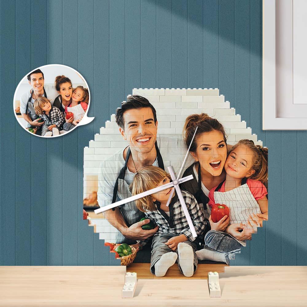 Custom Building Blocks Wall Clock Personalised Puzzle Custom Photo Brick Clock Gift For Family - soufeeluk