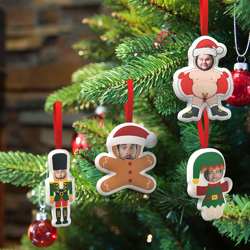 Custom Xmas Hanging Decorations Personalised Face Christmas Hanging Decoration Santa And Elf Hanging Decoration - soufeeluk