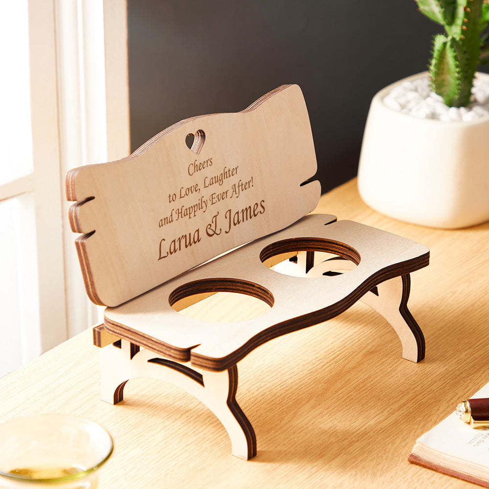 Custom Engraved Decor Personalised Wooden Bench With Shot Glasses Creative Gift - soufeeluk