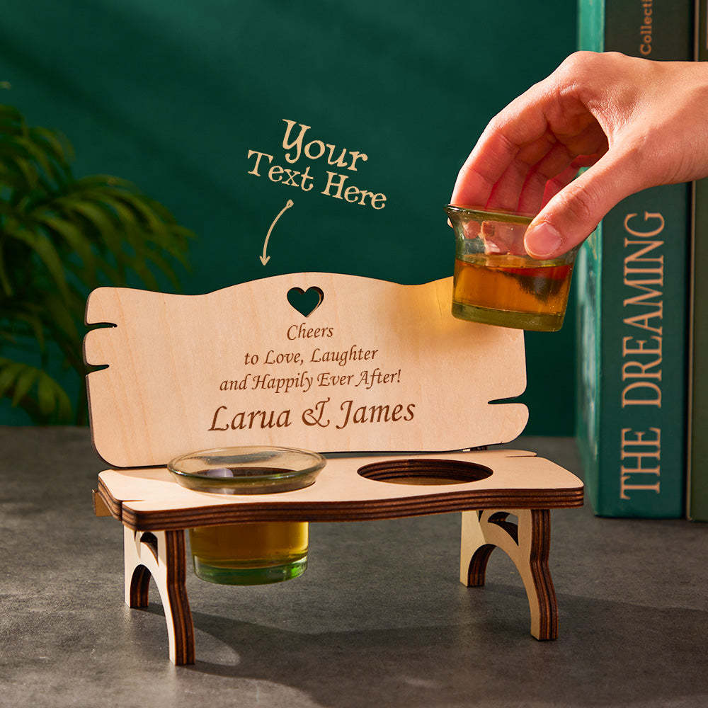 Custom Engraved Decor Personalised Wooden Bench With Shot Glasses Creative Gift - soufeeluk