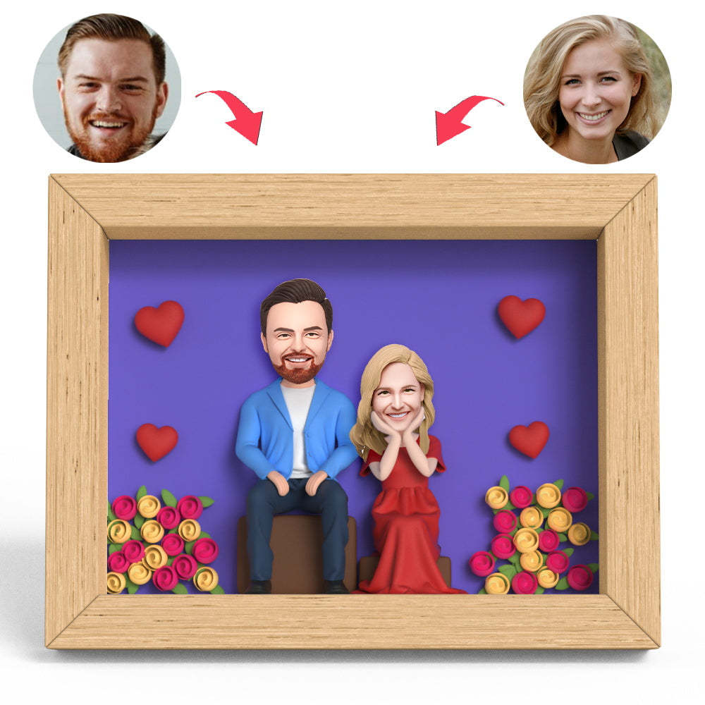 Valentines Gift Lovers Sitting Position Clay Figure Frame Gifts - soufeeluk